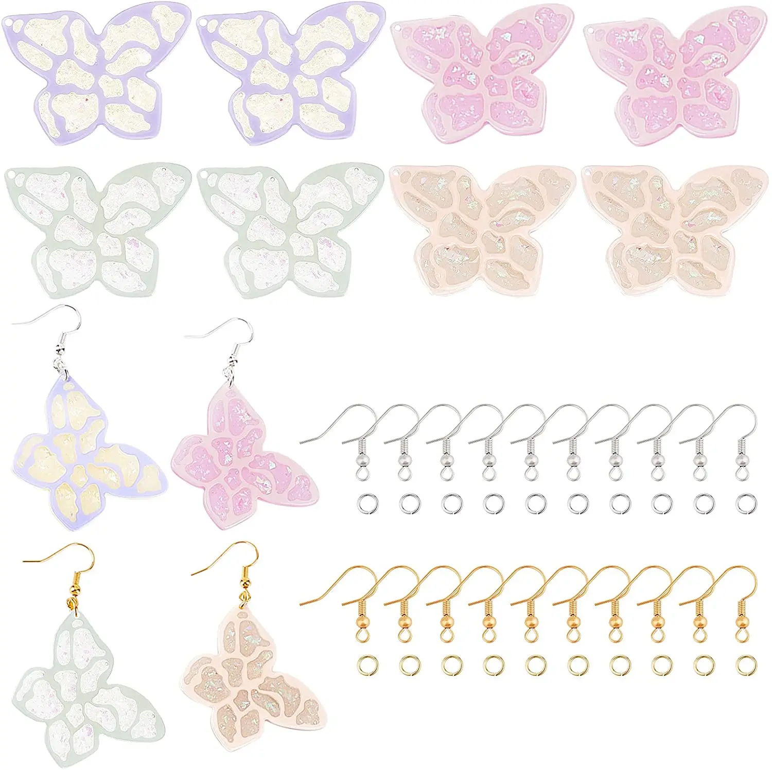 

About 18 pieces of 4 butterfly resin pendants with glitter sequin resin butterfly pendant DIY jewelry making necklace bracelet