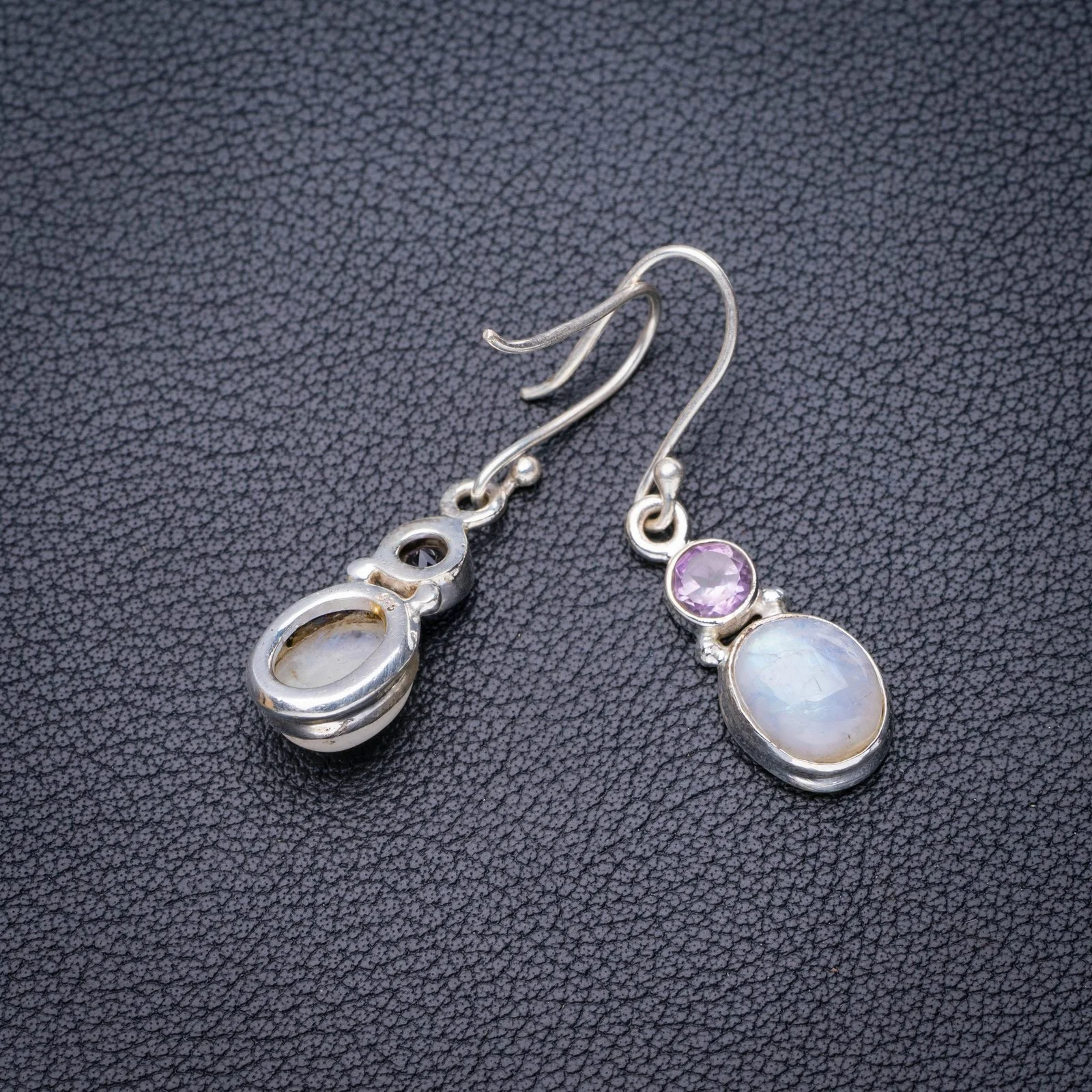 

StarGems Natural Rainbow Moonstone Amethyst Handmade 925 Sterling Silver Earrings 1.5" E5491