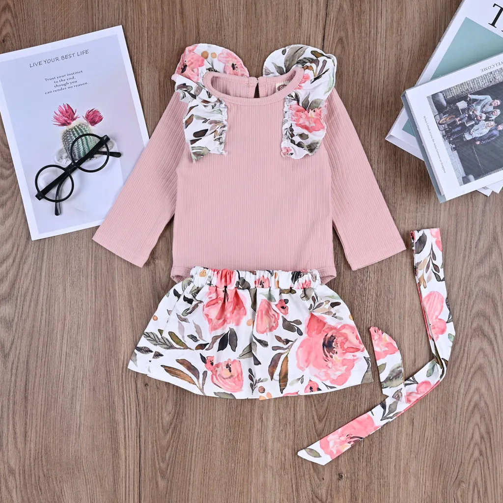 Одежда для малышей Детская одежда девочек младенцев с сердцем + цветочные Юбка в