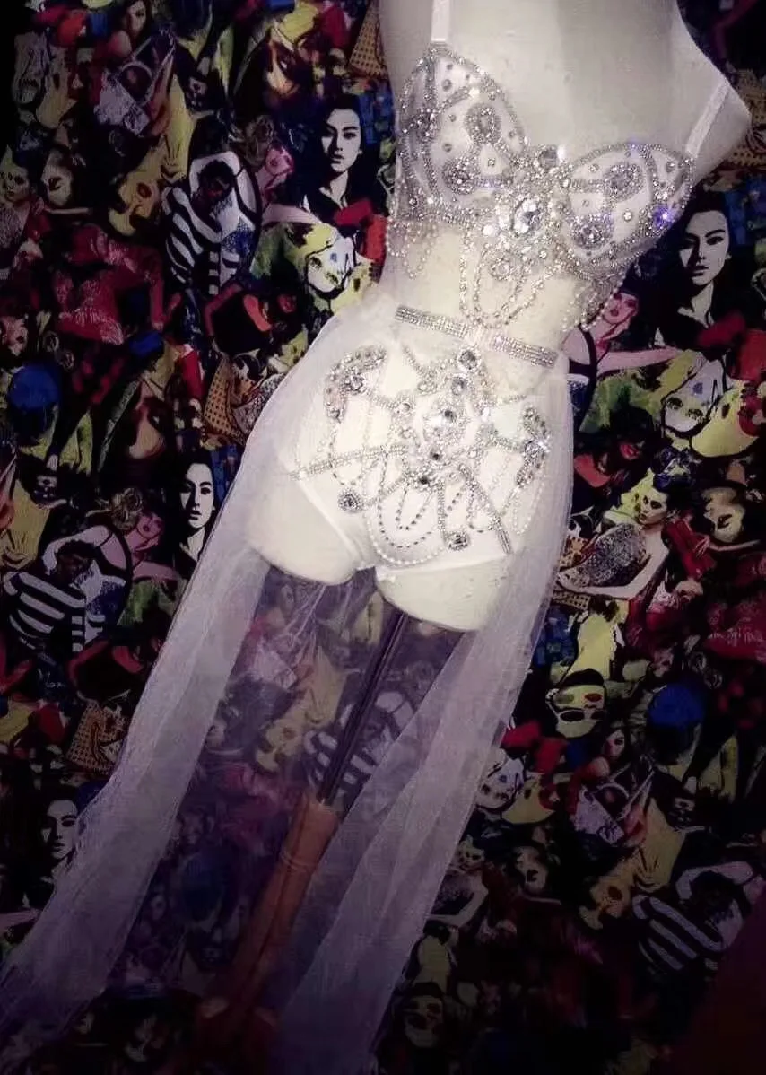 Сверкающими пайетками стразы бикини костюм из трех предметов Mesh Gauze/украшения