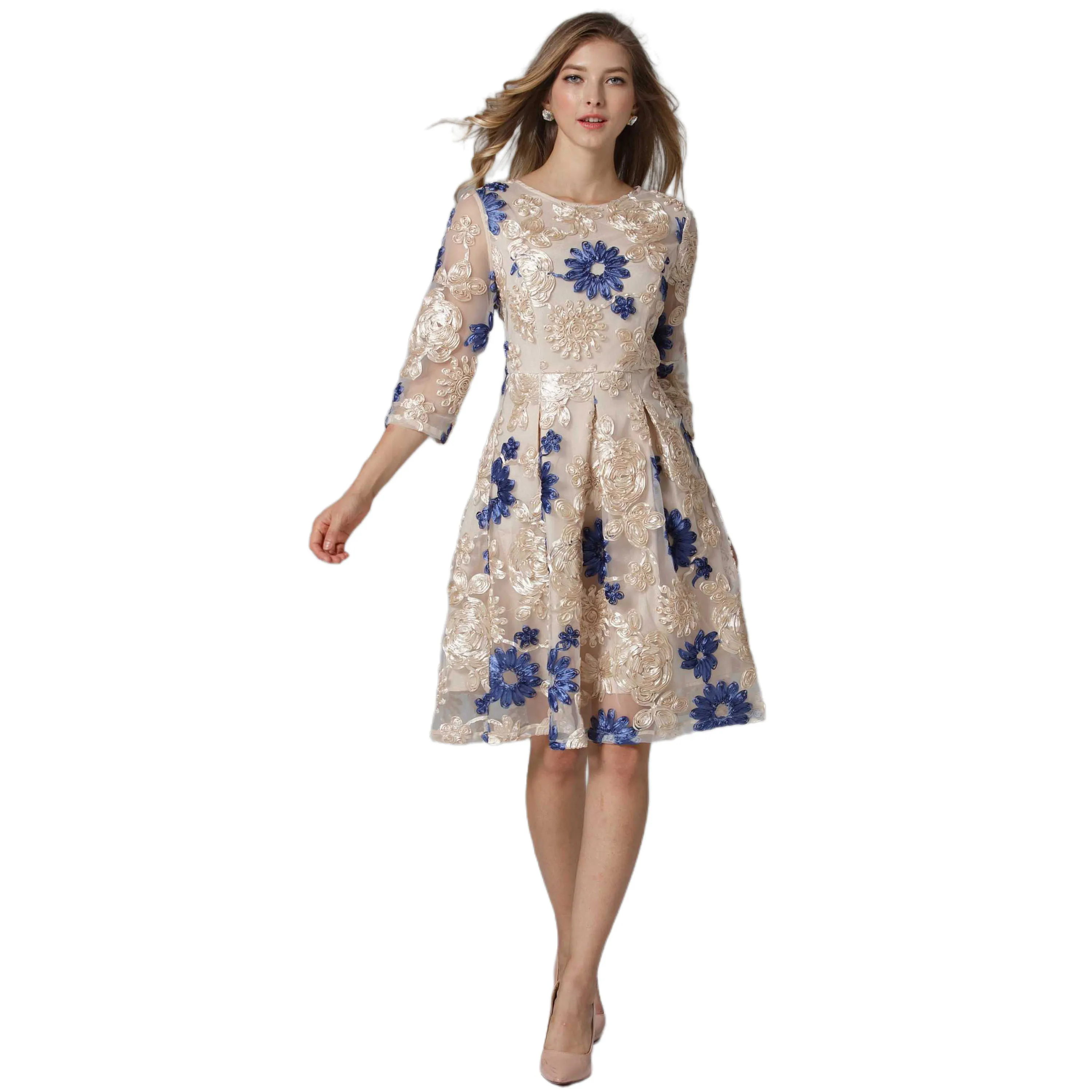 Женское ажурное платье до колена элегантное кружевное в стиле ретро с цветочной