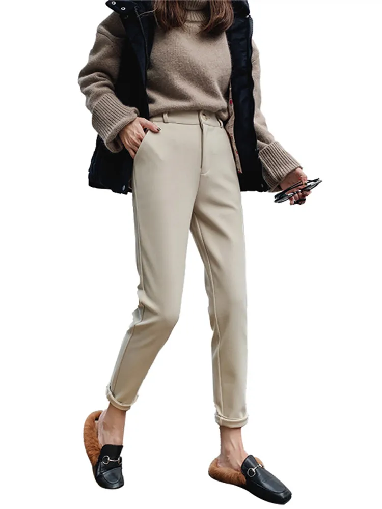 

Женские шерстяные шаровары размера плюс на осень и зиму, плотные прямые брюки, женские свободные повседневные шерстяные брюки-карандаш, жен...