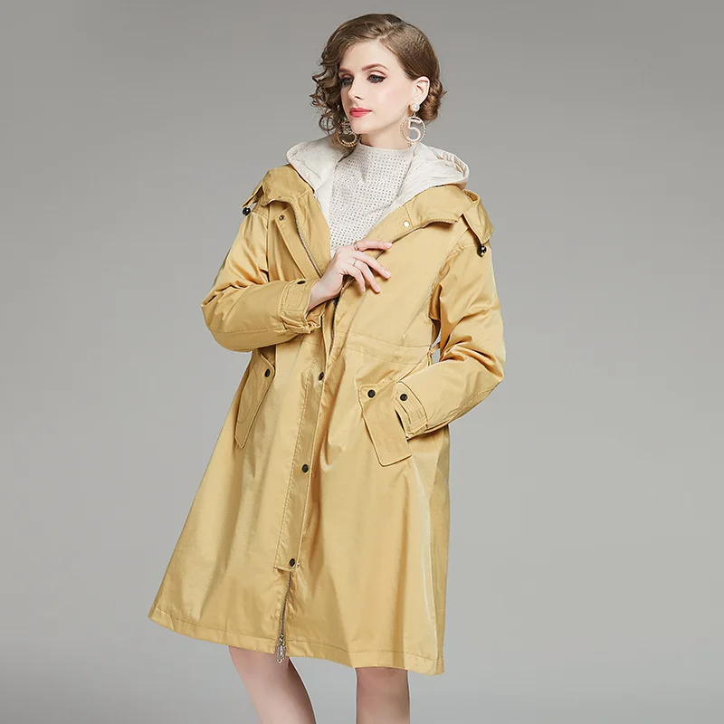 

Новинка Зима 2019 облегающая ветровка на талии в стиле 2-wear средней длины пуховое пальто