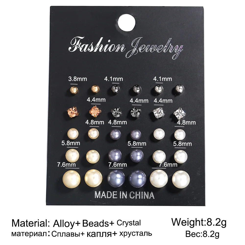 

Creative And Simple Faux Pearl Inlaid Diamond Earring Set 15 Pairs Of Earrings For Women Girl Fashion Jewelry Gift 2021