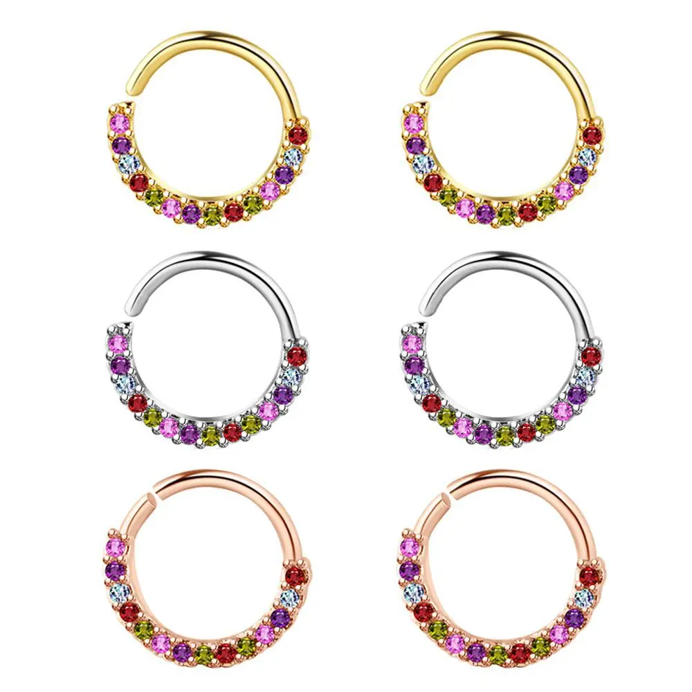 

1PC Surgical Steel Colorful CZ Septum Hoop Ring Gem Flower Nose Ring Labret Ear Tragus Cartilage Daith Helix Earring