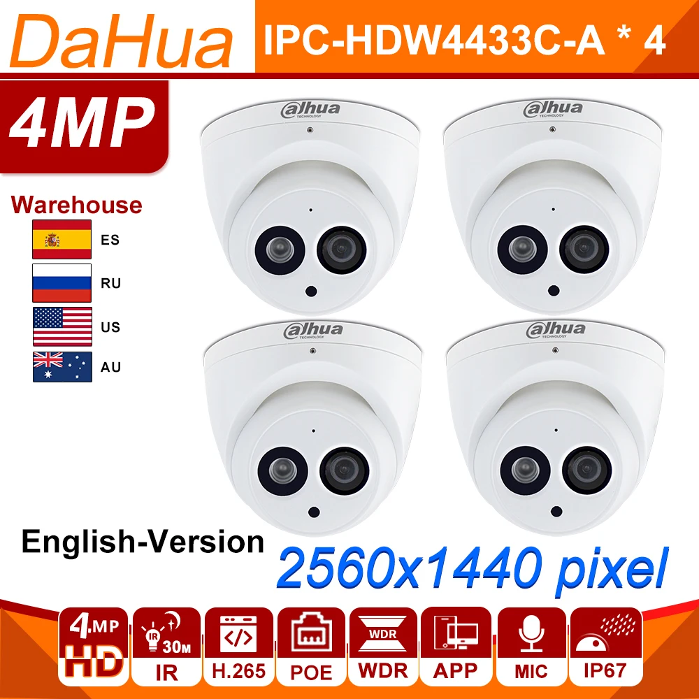 

Wholesale DH 4MP IP Camera IPC-HDW4433C-A Upgrade From IPC-HDW4431C-A POE Mini Dome Cam Built-in MIC CCTV Camera Metal 4pcs/lot