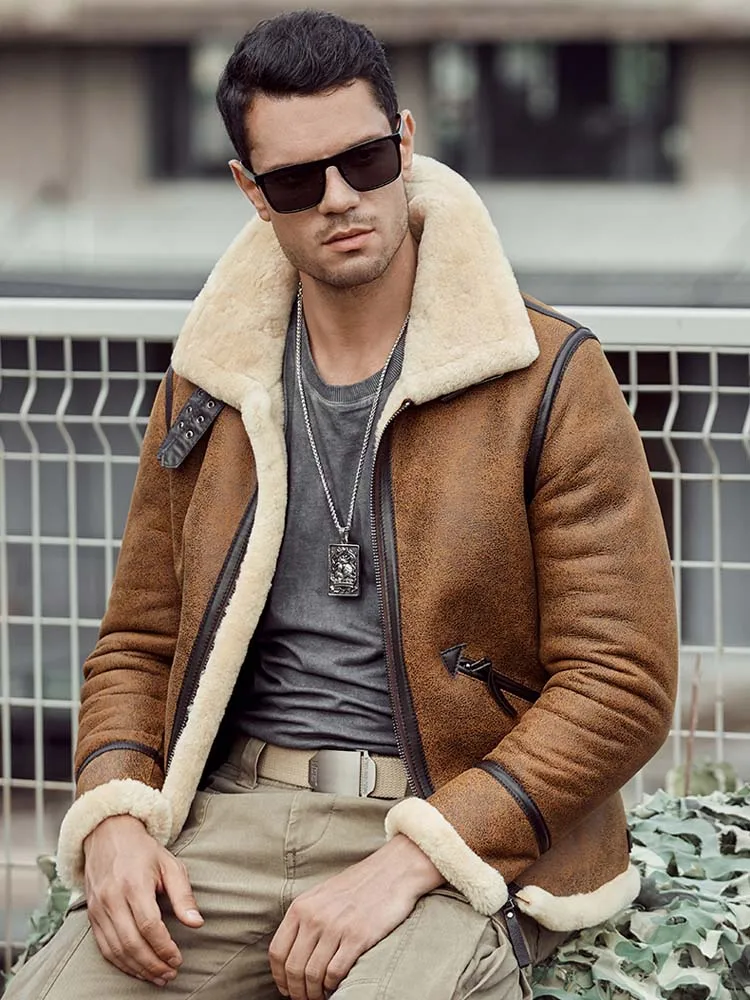 Мужская дубленка Denny &amp Dora B3 мотоциклетная шуба коричневое кожаное пальто