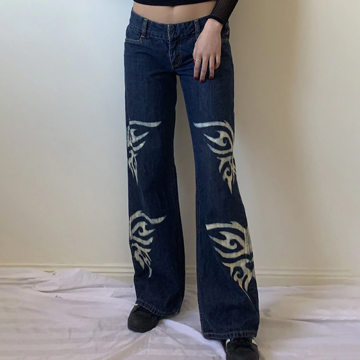 

Fashion Women's Jeans Y2K Casual Butterfly Print Straight Pants Baggy Boyfriend High Waist street Mom Vintage Cargo Wide Trouser