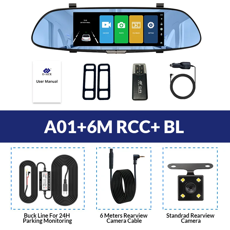 E-ACE 3G " сенсорный Автомобильный видеорегистратор Камера gps Bluetooth двойной объектив зеркало заднего вида Android 5,0 видео регистратор Full HD 1080P авто видеорегистратор