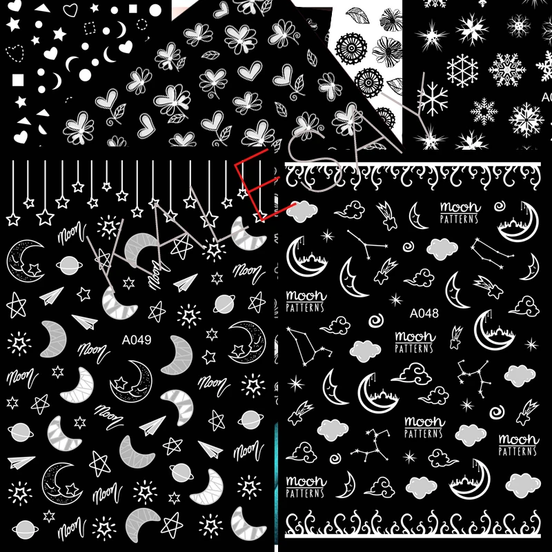 Милый большой цветок наклейка для дизайна ногтей маникюрный дизайн черная