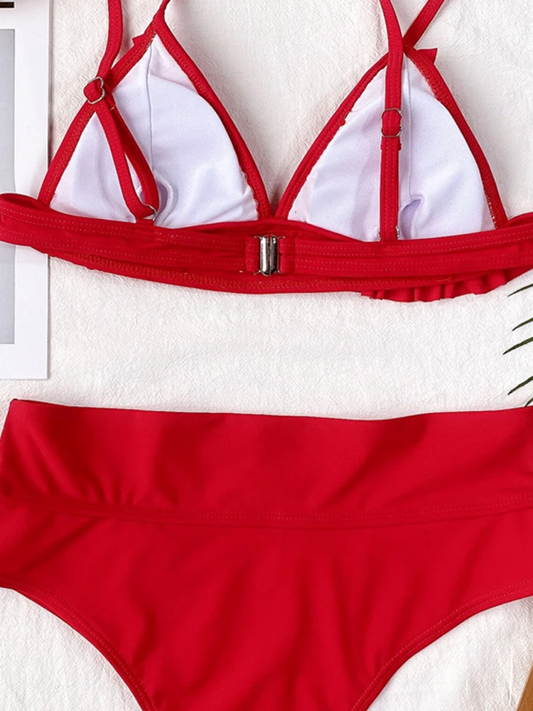 

ZTVitality Red Sexy Bikinis Push Up Bikini 2021 New Arrival Straps Padded Bra High Waist Swimsuit Ruffles Swimwear Women Biquini