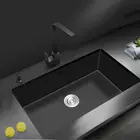 Черная раковина для кухни из нержавеющей стали 304 раковина для мытья овощей нано-резервуар для воды с одним пазом под креплением для большой кухни