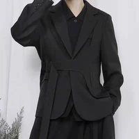 mens suit coat spring and autumn classic black niche design buckle decoration leisure loose large size coat
