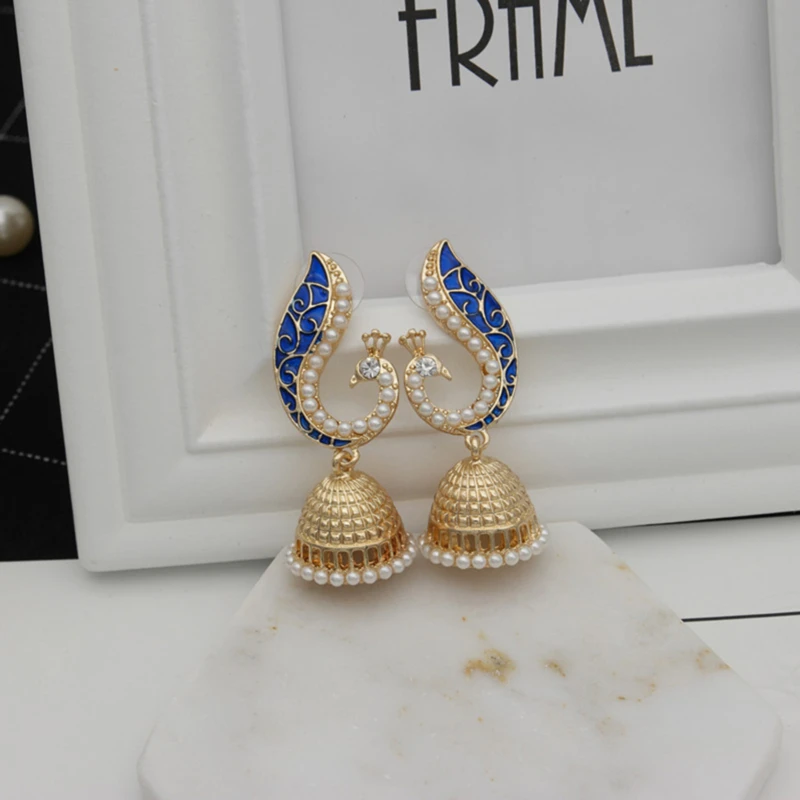 

Retro Indian Bollywood Kundan Peacock Jhumka Jhumki Drop Earrings Gypsy Jewelry