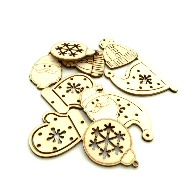 10 шт. 40-45 мм Рождественский шар/шапочка Санта Натуральный Деревянный Скрапбукинг сделай сам для украшения ручной работы SC119