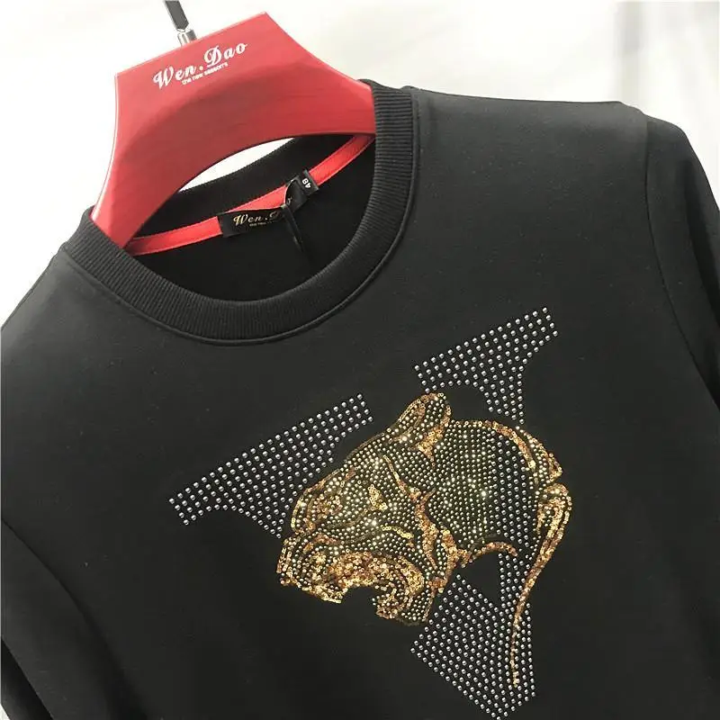 

2021 Men's New Fashion Alphabet Hot Drilling Pure Cotton Hoodie Hip Hop Pullover Casual Slim British Design