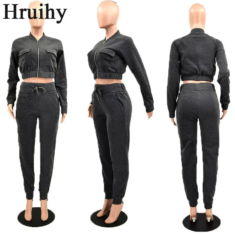

New Arrival Women Set Solid Color Long Sleeve Sweatshirt Woman Pants Sets for Women Elastic Waist Pockets Fitness Conjunto Mujer