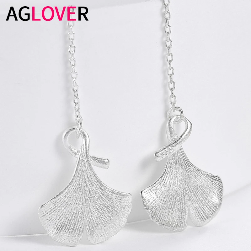

AGLOVER Real 925 Sterling Silver Fine Silver Tassel Leaf Drop Earrings For Women Fashion Wedding Jewelry
