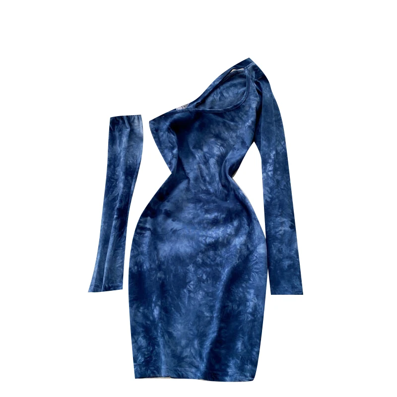 

Women Fashion Korean Dress Design Diagonal-Collar Long Sleeve Slim Dress Autumn Sexy Off Shoulder Streetwear Sundress