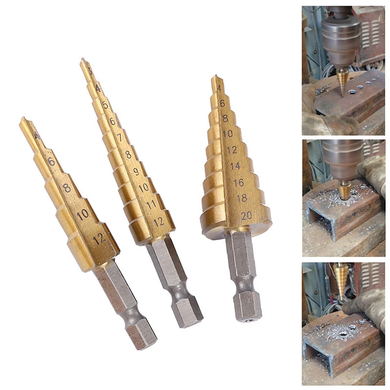 

High Speed Steel Straight Flute Stepped Delicate Drill Bit Set Titanium Coated Wood Metal Hole Cutter