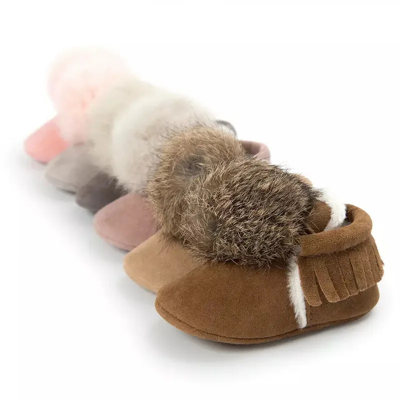 Зимняя Теплая обувь с кисточками для маленьких мальчиков и девочек замшевые