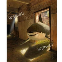 shark into the house mosaic pictures diamond painting 5d diy full square round drill cross stitch embroidery home decor