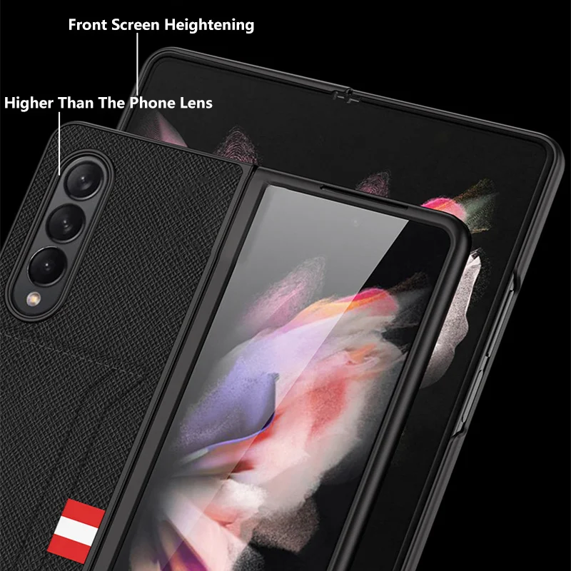 phone case for samsung galaxy z fold 3 5g cover plain leather fold solid color card bag insert card new shockproof fitted fundas free global shipping