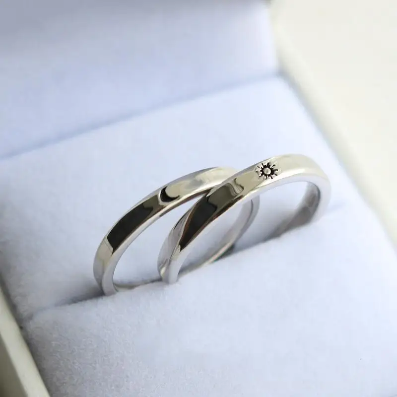 Silver Ring Simple Style Moon Sun Adjustable 925 Couple Rings For Girls Boys Best Friend Jewelry |
