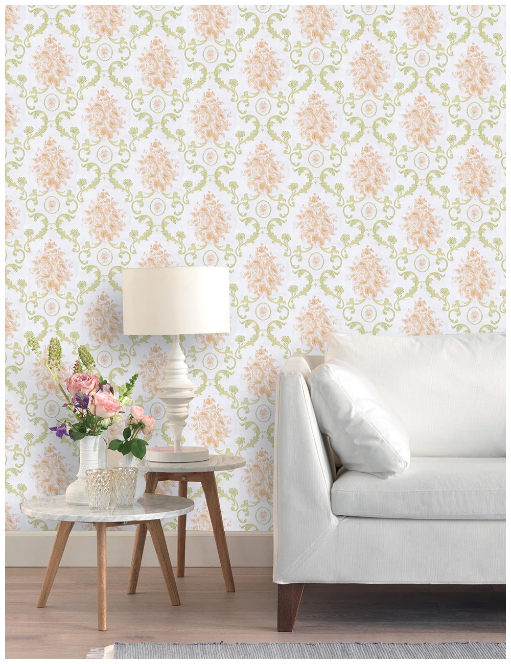 HaokHome винтажные Дамасские цветочные обои белый/зеленый/оранжевый виниловые