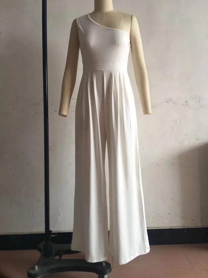 

Woman Jumpsuit Sexy Off Shoulder Solid Color Bodysuit Fashion Wide Leg Overall Playsuit Elegant Office Ladies Romper Streetwear
