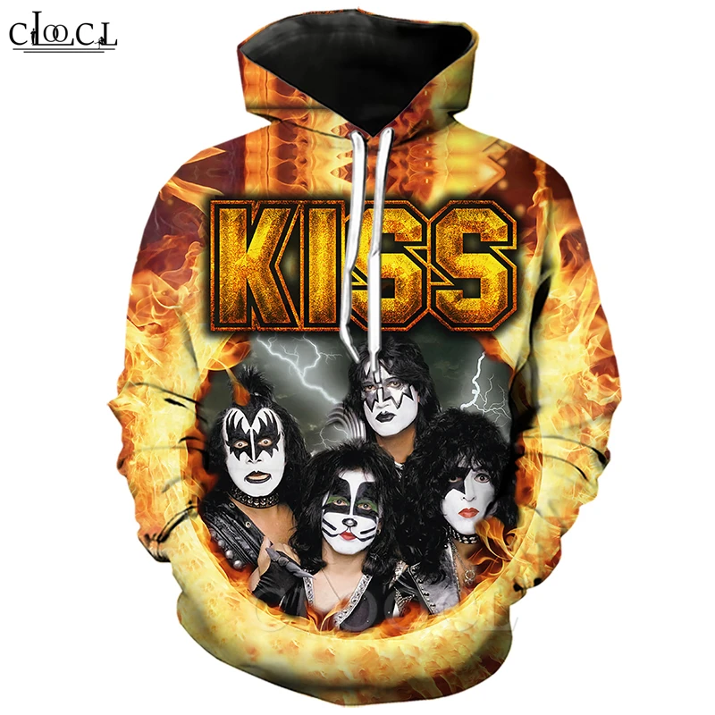 Футболка с 3D принтом рок Kiss Band для мужчин и женщин Классическая Толстовка