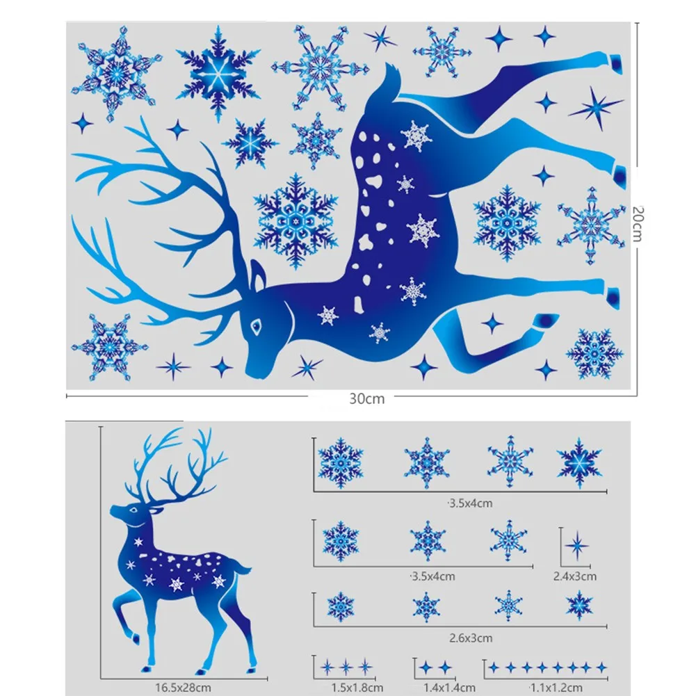 

Christmas Ornament Glass Window Decoration Christmas Blue Snowflake Elk Electrostatic Film Happy New Year 2022