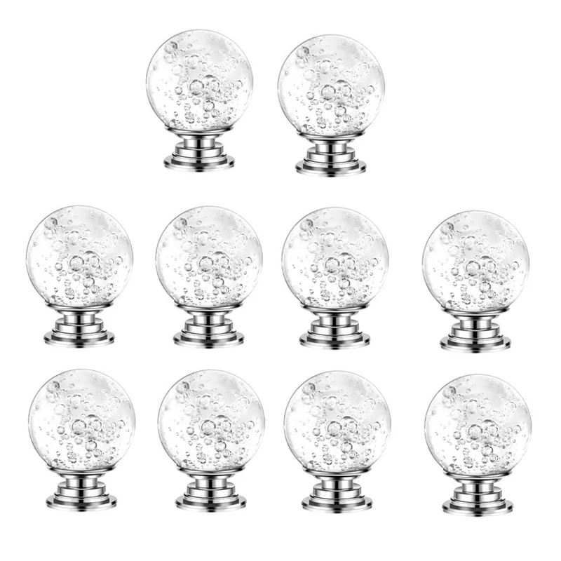 10 шт. 30 мм ручки для шкафа хрустальные круглые из стекла с пузырьками