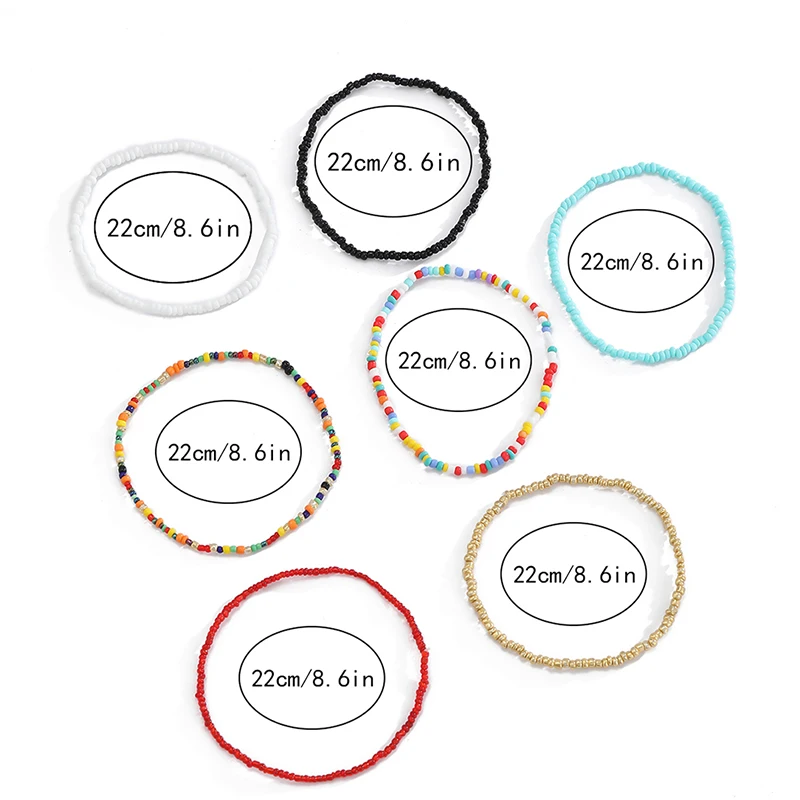 

7pcs/set Colorful Handmade Beaded Anklet Bracelet Women Adjustable Foot Jewelry Bracelet On The Leg