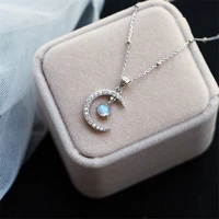 925 sterling silver moonstone zircon moon charm necklace creative elegant clavicle chain party jewelry for women choker dz607