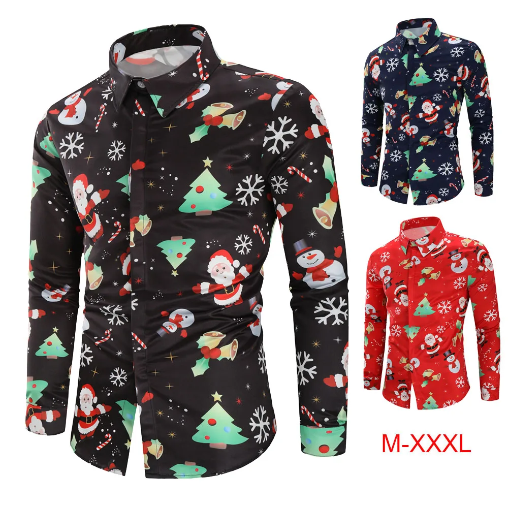 

2020 new men's shirt Santa Claus 3D printed long-sleeved shirt