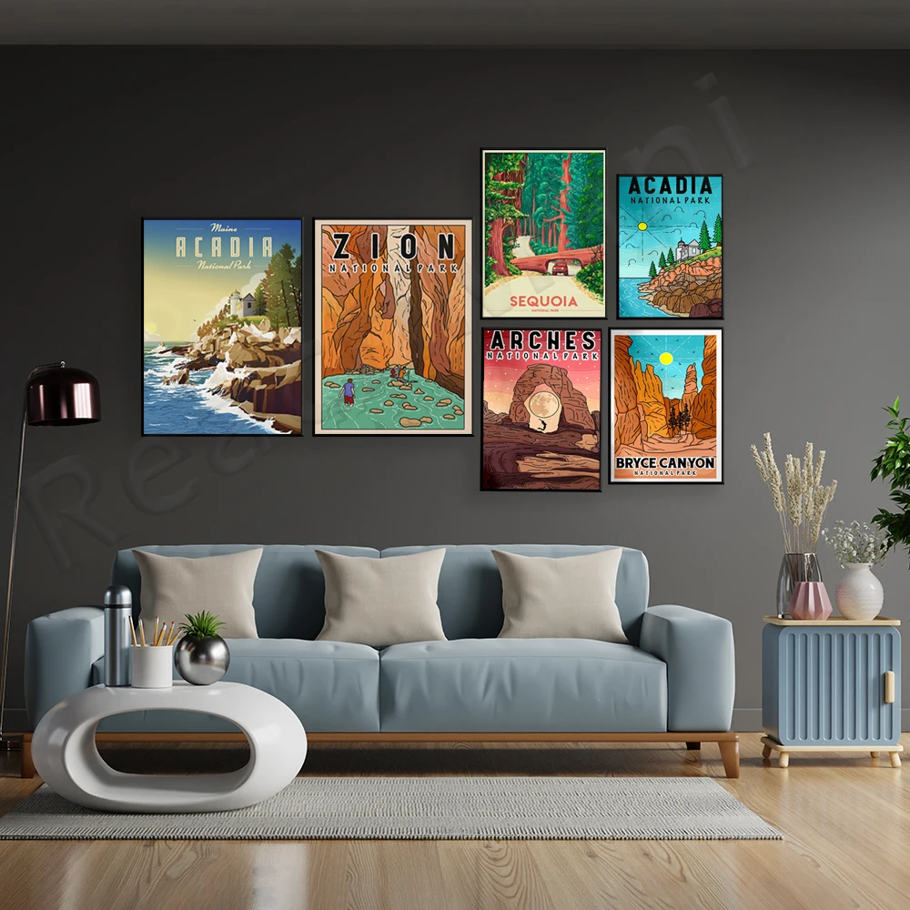 Винтажные постеры для путешествий Перу Machu Picchu арки озеро Tahoe Zion Каньон Bryce Sequoia