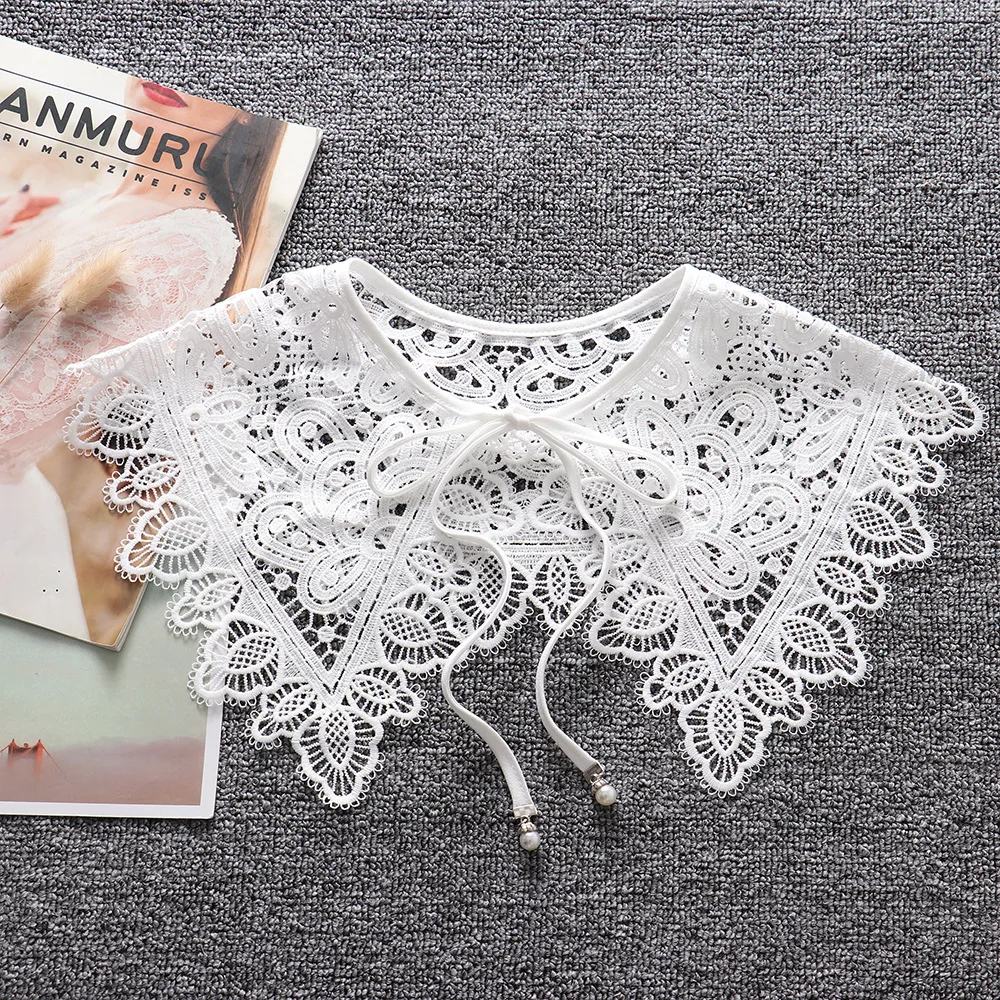 

Summer Fake Collars for Women White Lace Floral Hollow Out Embroidery Half Shirt False Collar Shawl Wrap Sweater Decorative