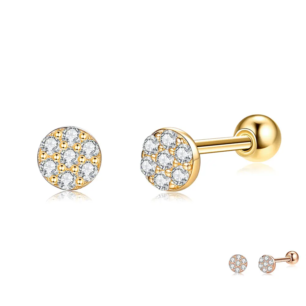

ZEMIOR Round 925 Sterling Silver Stud Earrings Women Full Clear Cubic Zirconia Small Earring Female Rose Gold Fine Jewelry Gift