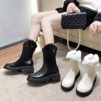 womens mid boots thick soled square heel zipper womens boots fashion stitching womens boots plush thicker womens mid boots