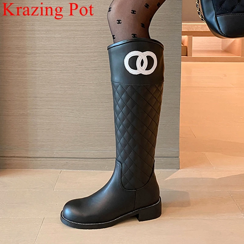

Brand ins luxury big size cow leather thigh high boots warm winter shoes round toe med heels sewing classics knee-high boots