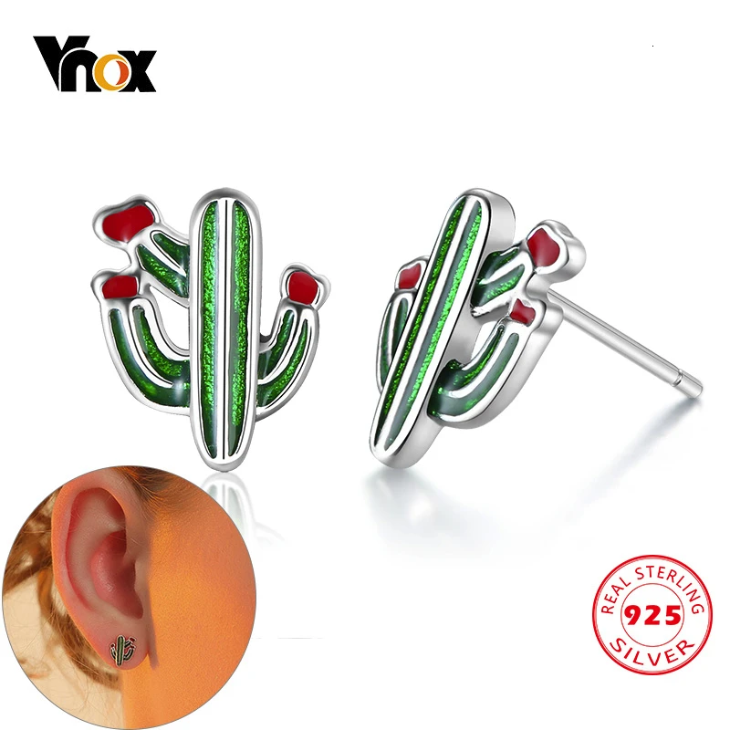 Vnox зеленые серьги кактус для девочек женские 925 пробы серебряные милые Brincos