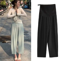 130 summer thin pleated chiffon maternity pants wide leg loose straight belly pants for pregnant women chic casual pregnancy