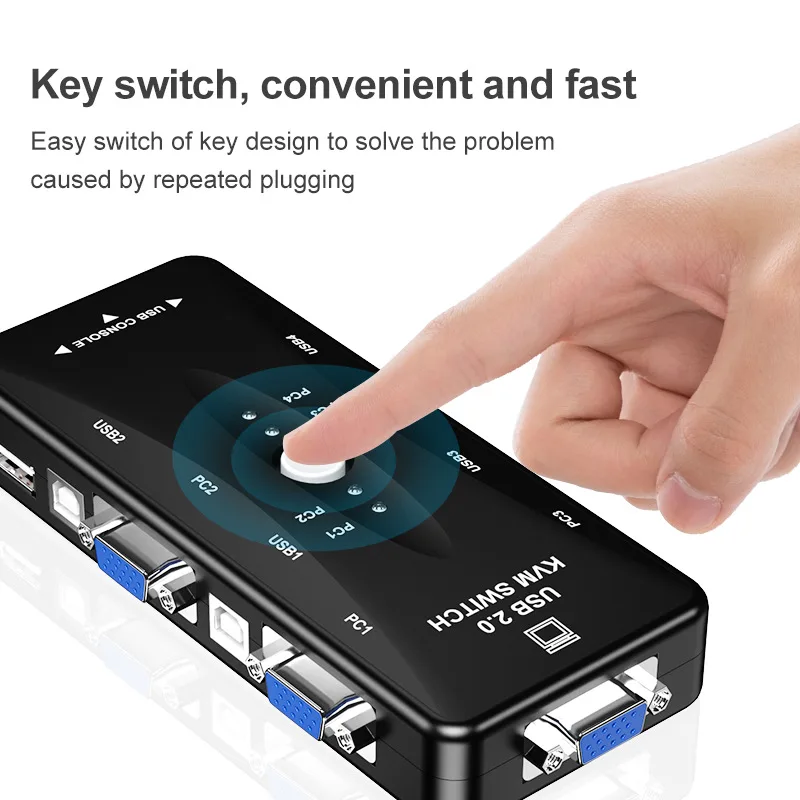 USB KVM VGA коммутатор с 4 портами 2 0 адаптер одной кнопкой обмена для компьютера