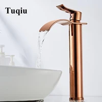 basin faucet rose gold waterfall faucet brass bathroom faucet bathroom basin faucet mixer tap hot and cold gold sink faucet
