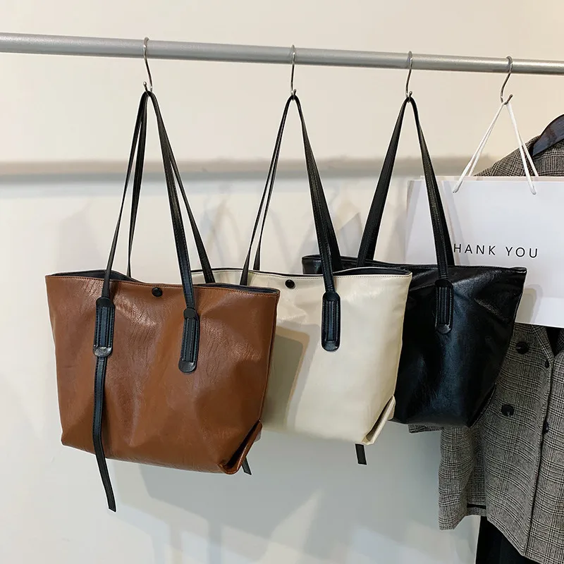 

Ladies Quality Leather Letter Shoulder Bags for Women 2021 Luxury Handbags Women Bags Designer Fashion Large Capacity Tote Bag