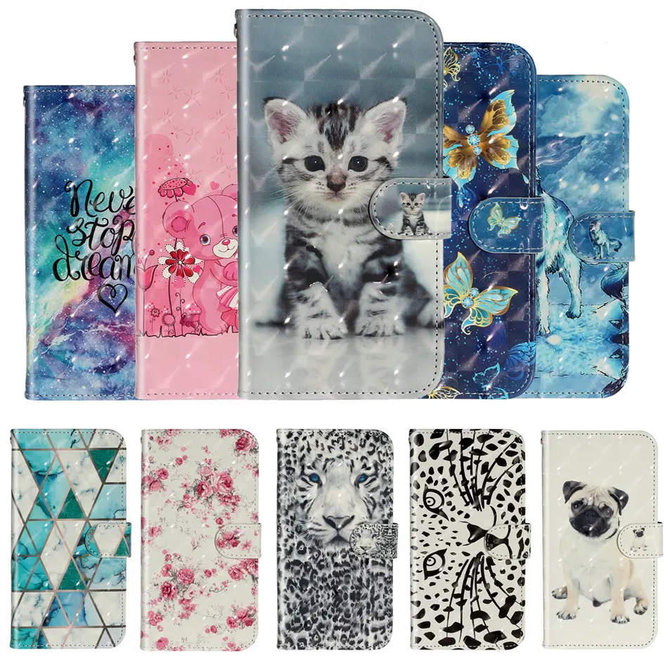 

Cute Wolf Flower Case For Samsung Galaxy S5 S6 S7 Edge S8 S9 S10E S20 Ultra Note 10 Plus j3 j5 j7 2017 Wallet Card Cover DP01G