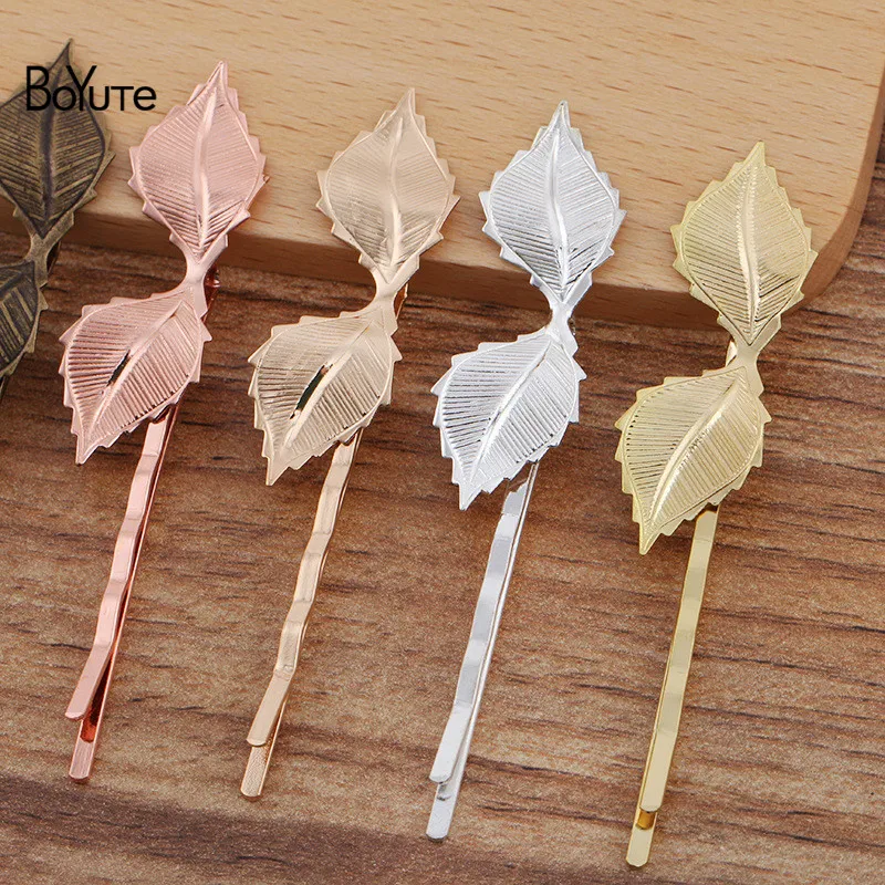 

BoYuTe (20 Pieces/Lot) 9*43MM Metal Brass Leaf Hairpin Barrette Vintage Handmade Diy Hair Accessories Materials