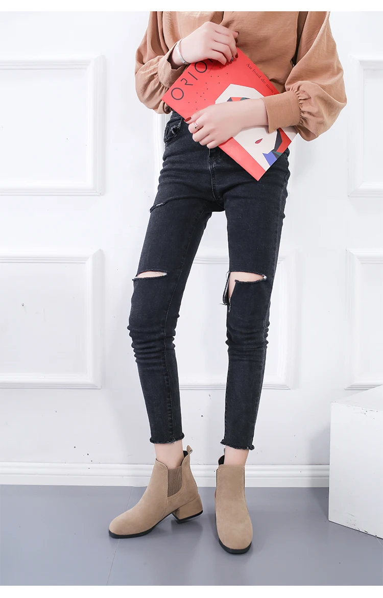 Новые осенне-зимние ботинки женские грубые модные черные ботильоны Дикий