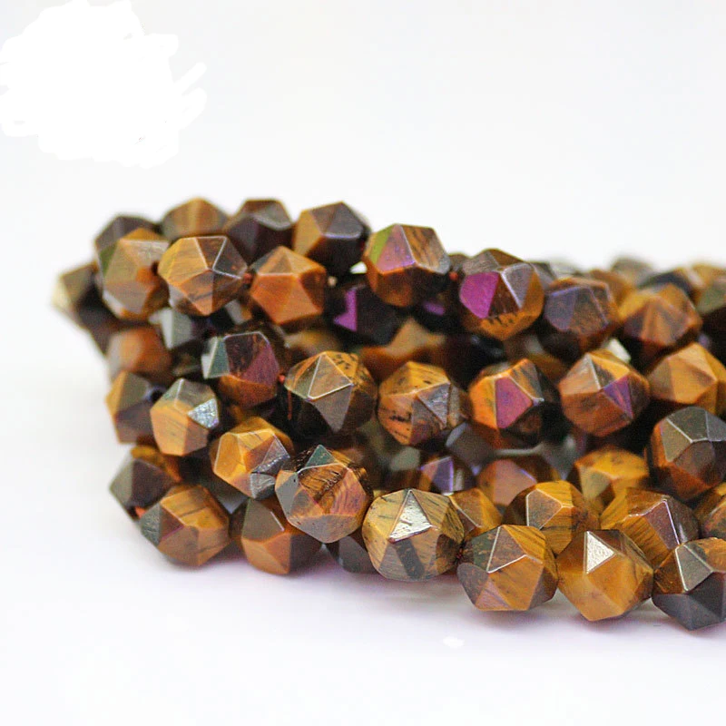 

6/8/10mm Faceted Natural Tiger Eye Stone Beads Round Loose Cut Angle Yellow Tiger Eye Stone Beads For Jewelry Making DIY 15''
